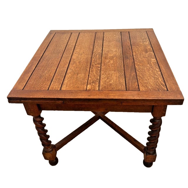 Brown Antique Expanding Pub Kitchen Table Barley Twist Legs Quarter Sawn Tiger Oak For Sale - Image 8 of 14