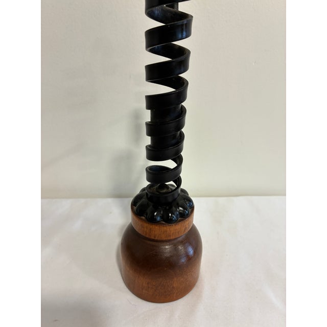 Mid-Century Modern Vintage Primitive Iron and Wood Spiral Courting Candle Holder For Sale - Image 3 of 10
