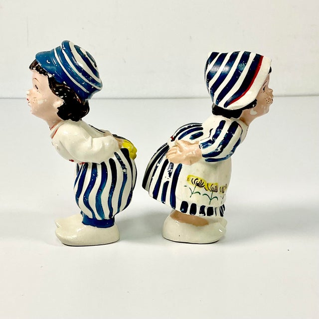 Navy Blue 1930s Boho Chic Danish Kissing Dutch Kids Salt & Pepper Shakers - A Pair. For Sale - Image 8 of 10