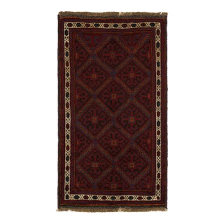 Rug & Kilim’s Baluch Tribal Rug in Burgundy With Geometric Patterns For Sale