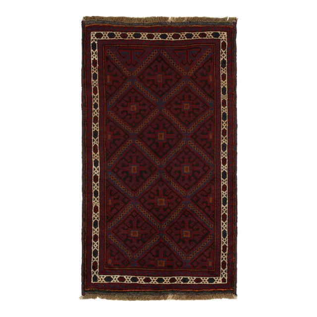 Rug & Kilim’s Baluch Tribal Rug in Burgundy With Geometric Patterns For Sale