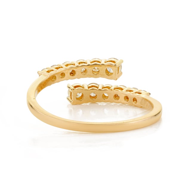18k Yellow Gold Open Wrap Round Brilliant Diamond Bypass Ring Size 4 For Sale - Image 9 of 14