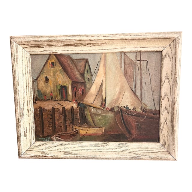 Coastal Oil Painting Signed 1959 For Sale