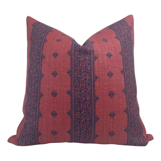 Fez Linen Pillow Cover in Raspberry Indigo, 20x20 Pillow For Sale