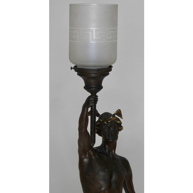 Late 19th Century Hermès Statue Lamp With Greek Key Glass Shade Chairish