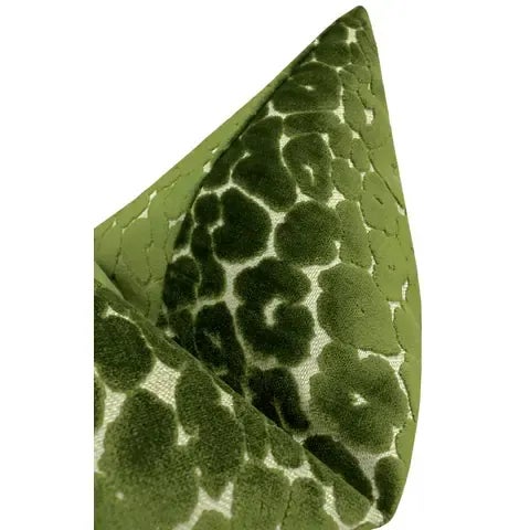 20" Olive Leopard Cut Velvet Pillows - a Pair For Sale - Image 4 of 5