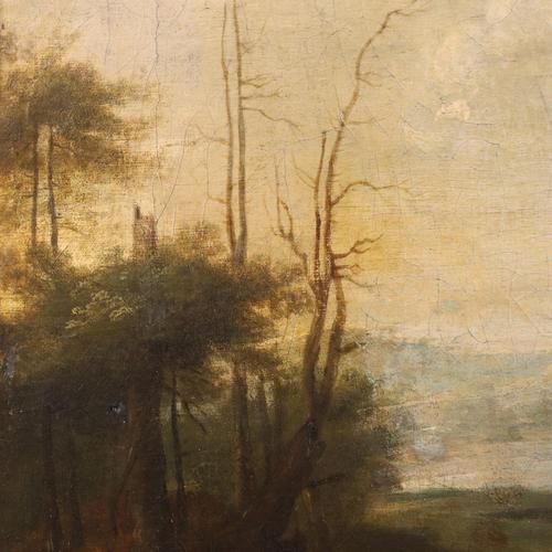 River Landscape with Figures, Oil on Canvas, Framed For Sale - Image 7 of 12