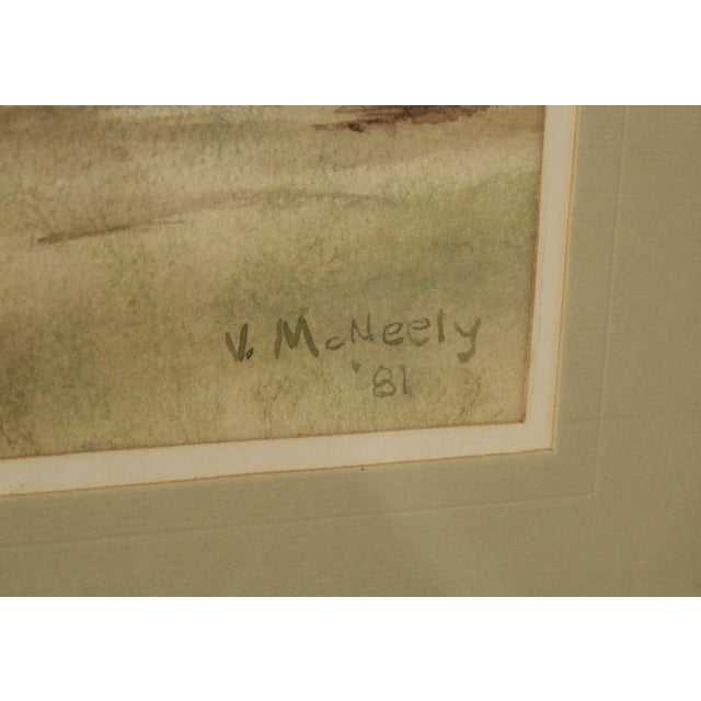 Green Vintage 20th C. New England House in Autumn Original Watercolor, Signed For Sale - Image 8 of 13