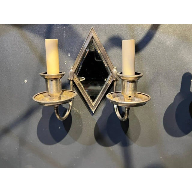 American 1920’s Caldwell Diamond Shape Mirror Sconces For Sale - Image 3 of 6