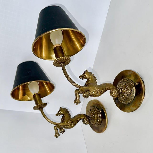 Pair French Bronze Horse Equestrian Wall Sconce Lights For Sale - Image 18 of 18