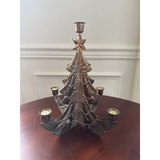 1980s Christmas Tree Silverplate Five Candle Holder For Sale In Washington DC - Image 6 of 10