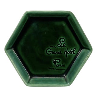 Vintage Le Grand Hotel Paris Green Ceramic Ashtray Catchall Dish For Sale