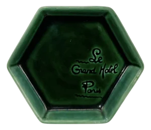 Vintage Le Grand Hotel Paris Green Ceramic Ashtray Catchall Dish