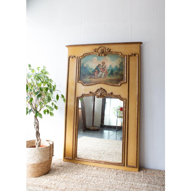 French Trumeau Mirror with Original Painting, 1900s For Sale - Image 5 of 11