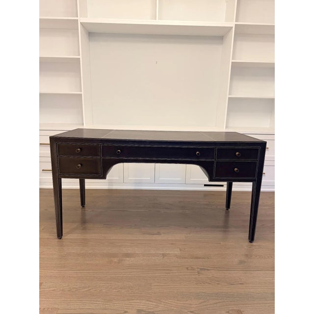 Clarendon Collection by Bernhardt Furniture Arabica finish Vienna walnut bonded leather wrapped desk with contrasting...
