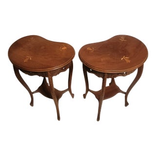 1940's French Louis XV Style Accent Tables With Floral Marquetry Inlay Top - A Pair For Sale