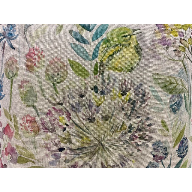 Blue 16" Square Pillow Decorated With Colorful Allium, Clover Flowers & Birds - Made in Uk. For Sale - Image 8 of 10