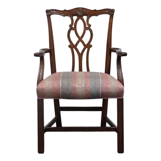 Kindel Furniture Solid Mahogany Traditional Chippendale Style Dining Arm Chair 76-071 - Oxford Finish For Sale