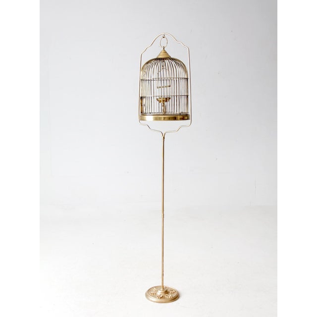 Mid 20th Century Vintage Brass Bird Cage With Stand For Sale - Image 5 of 12