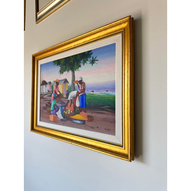 Vintage E. Constant Haitian Market by the Bay Oil on Canvas Painting For Sale - Image 4 of 12