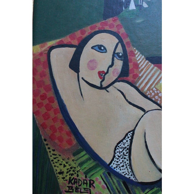 1960s Béla Kádár (Attr.) — Modernist Figural Composition With Reclining Nude and Cat For Sale - Image 12 of 14