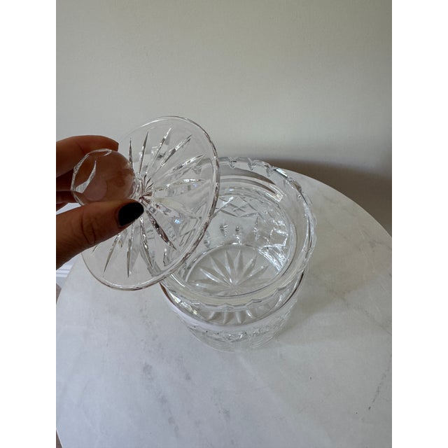Traditional Vintage Cut Crystal Lidded Biscuit Jar With Diamond and Starburst Pattern, C. 1950s–60s For Sale - Image 3 of 6