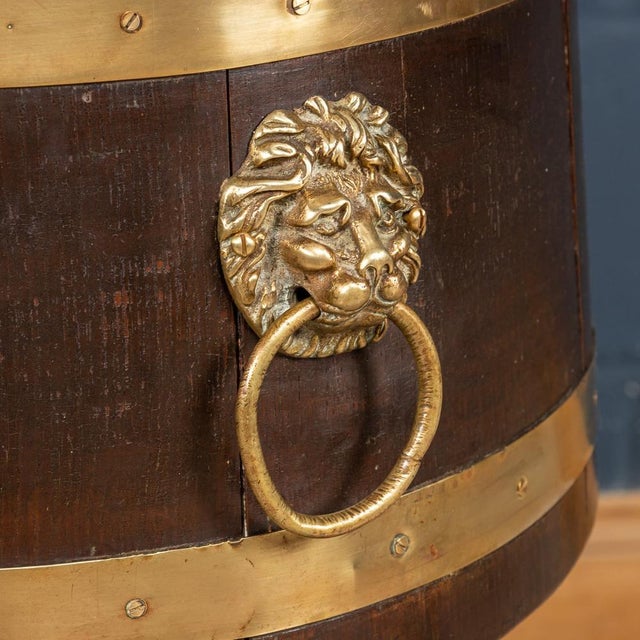 Brown English Oak and Brass Bound Jardiniere, 1940s For Sale - Image 8 of 16