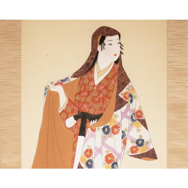 Mid 20th Century "Kimono Beauty" by Biho, C. 1950s Showa Era Japanese Silk Scroll Painting For Sale - Image 5 of 18