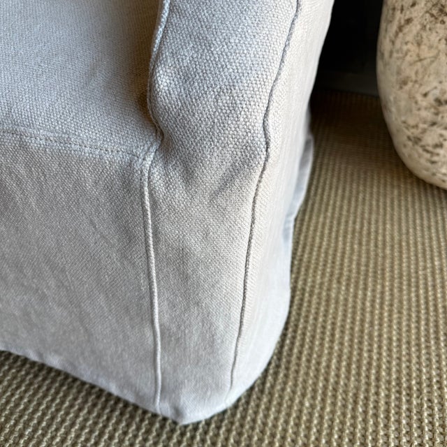 Belgian Stone Washed Linen Slip Covered Chair - Flax For Sale - Image 4 of 8