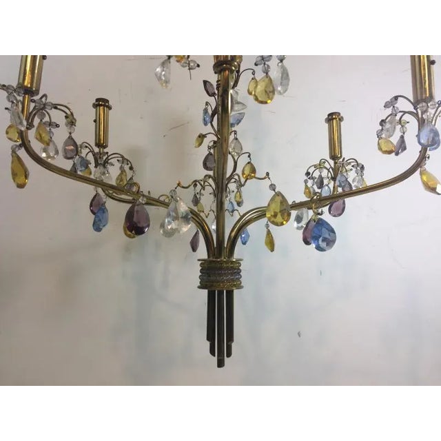 Mid 20th Century Fancy Austrian Crystal Bead and Drop Brass Chandelier For Sale - Image 5 of 12