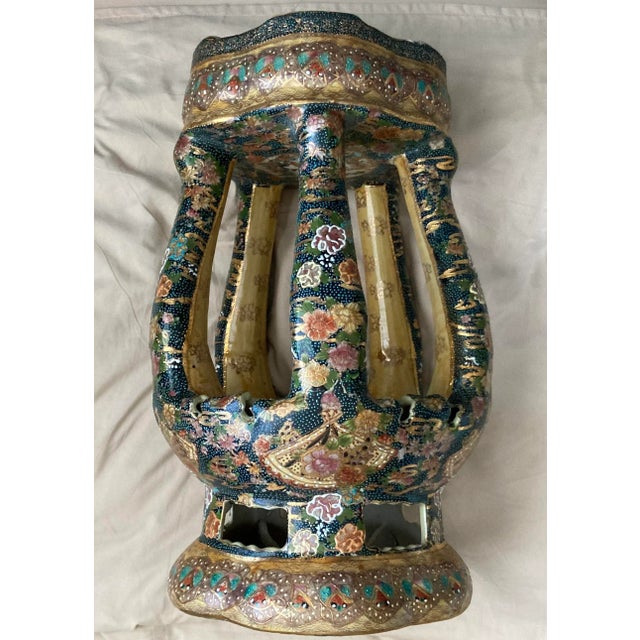 Navy Blue 20th Century Japanese Satsuma Hand-Painted Accent Table or Garden Seat For Sale - Image 8 of 13