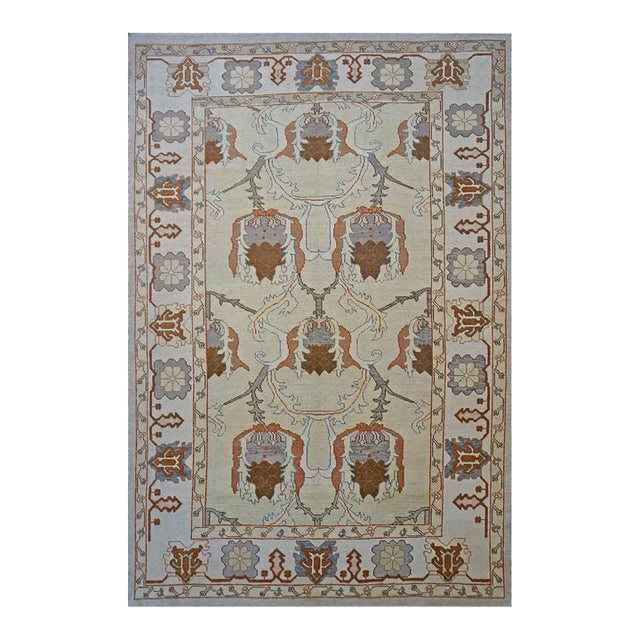 21st Century Turkish Oushak 9x13 Gray, Ivory & Brown Handmade Wool Area Rug #1140109 For Sale