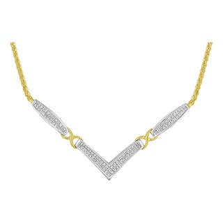 14K Yellow and White Gold 2.0 Cttw Princess Cut Diamond Flared and X-Station V Shaped 18” Franco Chain Statement Necklace (H-I Color, SI2-I1 Clarity) For Sale