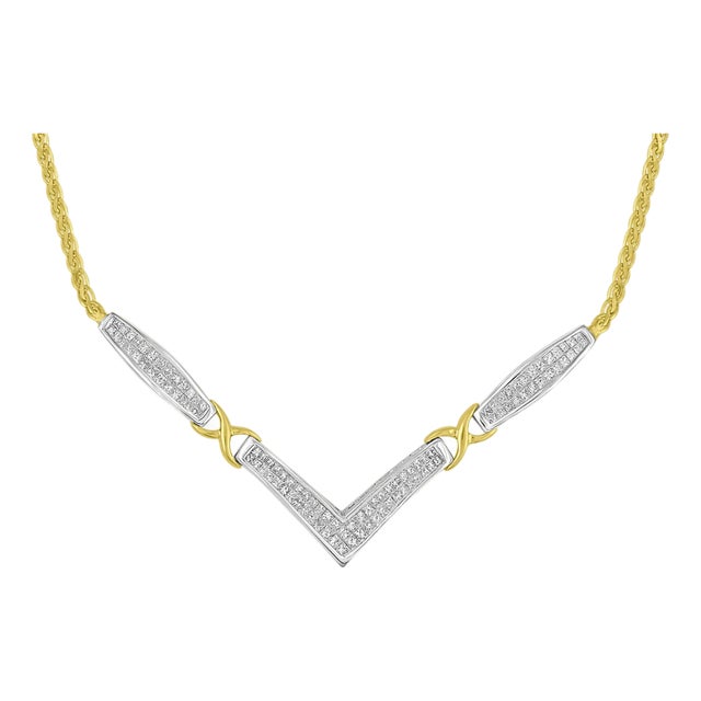 14K Yellow and White Gold 2.0 Cttw Princess Cut Diamond Flared and X-Station V Shaped 18” Franco Chain Statement Necklace (H-I Color, SI2-I1 Clarity) For Sale