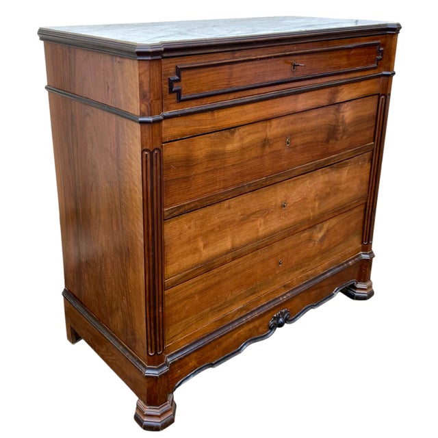 Vintage Louis Philippe Chest of Drawers with Fitted White Marble Top, 1960s For Sale - Image 3 of 8