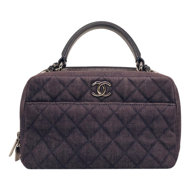 Chanel Dark Denim Quilted Trendy Two-Way Medium Bowler Bag, 2015 - 2016. For Sale