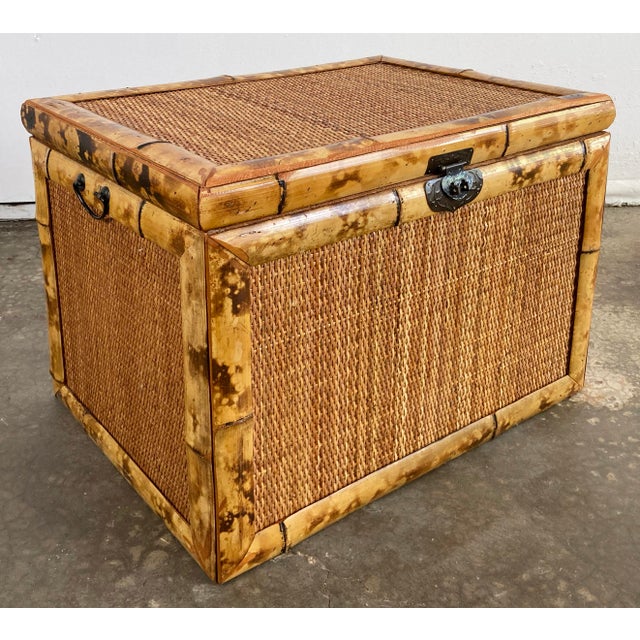 Vintage Burnt Tortoise Shell Rattan Trunk For Sale - Image 4 of 10