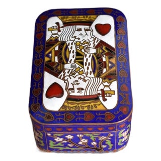 Vintage Cloisonné Enamel King of Hearts Playing Card Box / Trinket Box For Sale