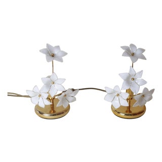 Hollywood Regency Italian Murano Glass and Gold Plate Table Lamps, 1980s, Set of 2 For Sale