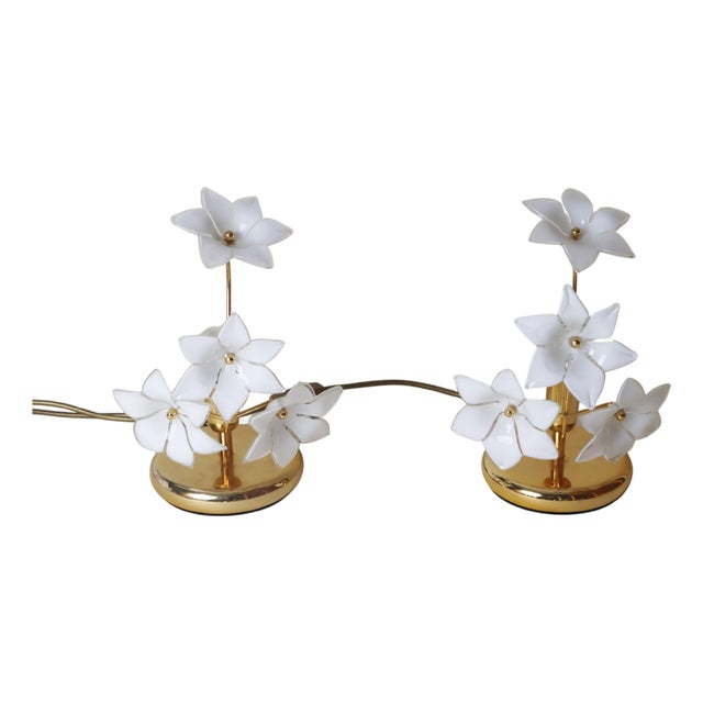 Hollywood Regency Italian Murano Glass and Gold Plate Table Lamps, 1980s, Set of 2 For Sale