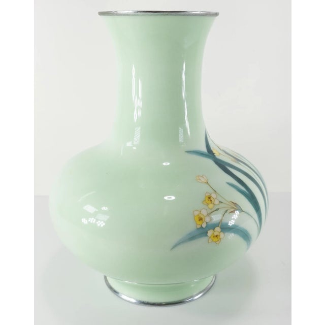 Mid 20th Century Mid 20th Century Japanese Mint Celadon Green Cloisonne Vase by Tamura III For Sale - Image 5 of 13