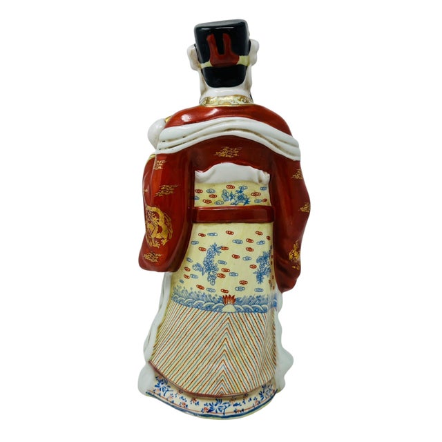 Chinese Vintage Chinese Lu Xing God of Prosperity Statue | 1970s Famille Rose Porcelain Figurine | Asian Home Decor Feng Shui Collectible | Good Fortune Gift For Sale - Image 3 of 13