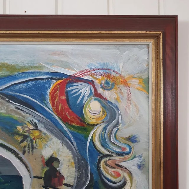 1970 Large Mid-Century Swedish Cosmic Esoteric Double-Sided Oil Painting "Nya Jorden" by Hildegard Persson For Sale - Image 4 of 18