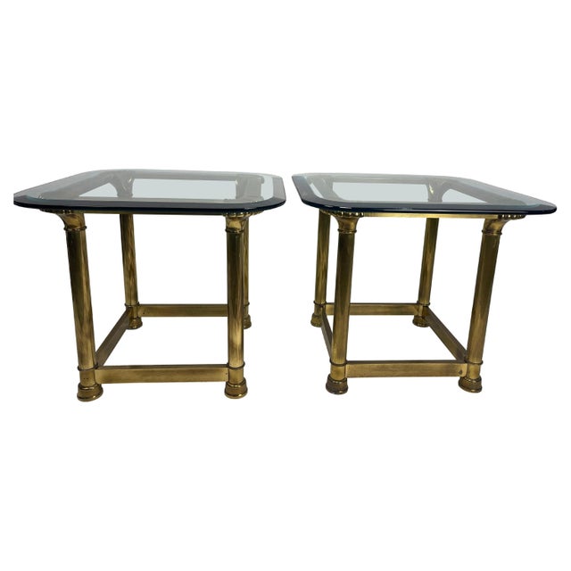 1950's Brass and Glass Side Tables with Shell Decoration - A Pair For Sale - Image 9 of 18