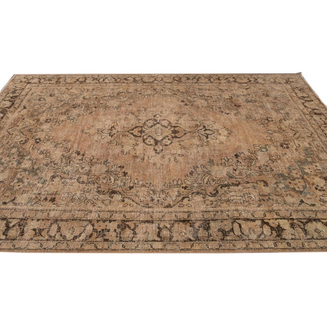 Textile Vintage Chic Handmade Peach Wool Rug With Medallion Motif For Sale - Image 7 of 13