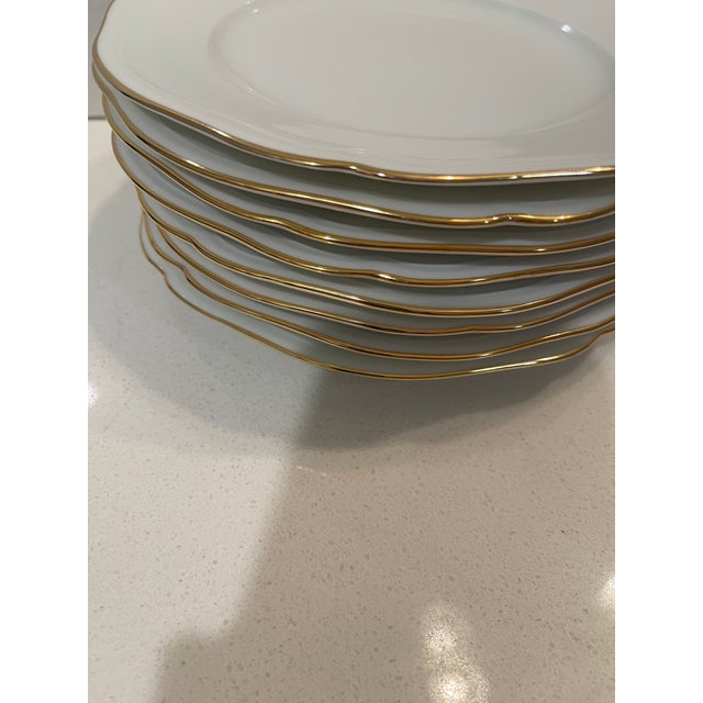 Set of 8 Salad Plates. Lovely, shiny condition! As lovely as they are pictured. Description: All White, Embossed Line On...