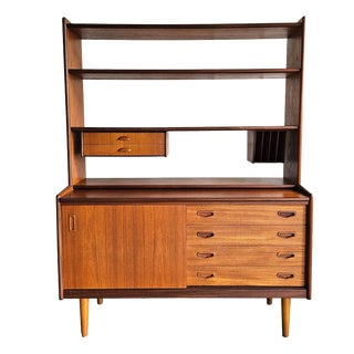 Mid-Century Teak Bookcase with Pull-Out Writing Desk, 1960s For Sale