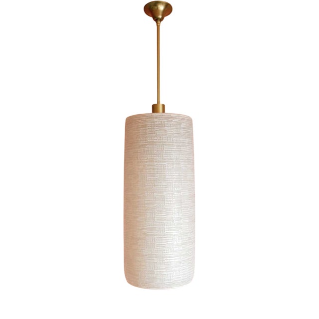 Large Vintage Glass Cylinder Pendant Light, 1950s For Sale