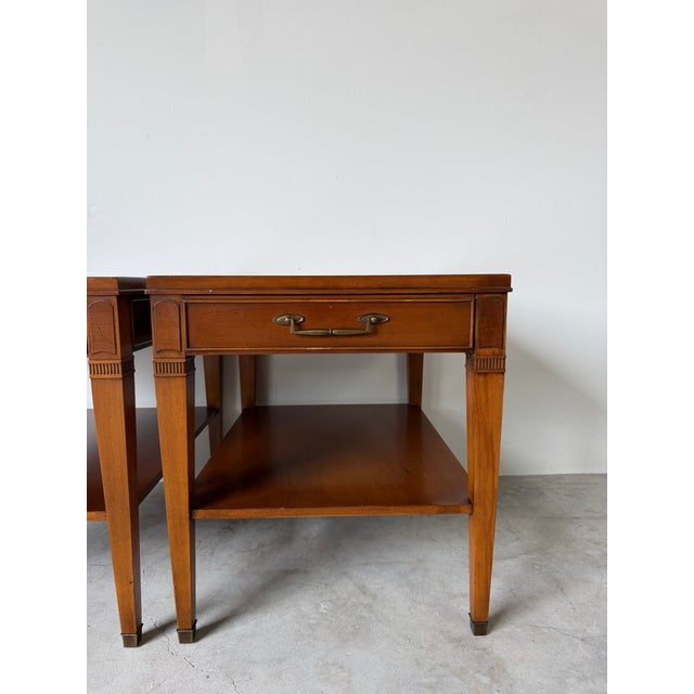 Vintage Hekman Neoclassical Style Wood End Tables With Drawers – A Pair For Sale - Image 4 of 17