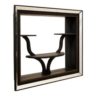 Vintage Black Mirror With Sculptural Display Shelves For Sale